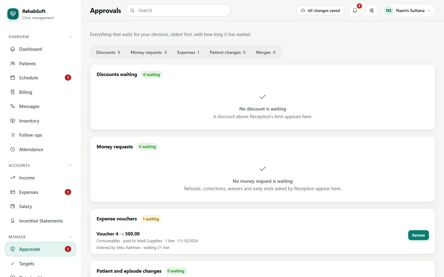 Approvals: everything waiting for the owner, oldest first