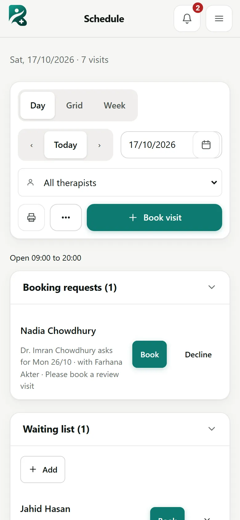 The schedule on a phone